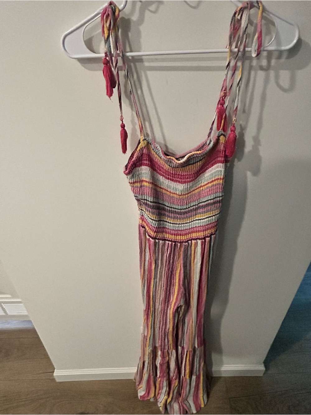 Main Strip Festival Multicolor Striped Knit Bellbotyom Jumpsuit with Tie Straps